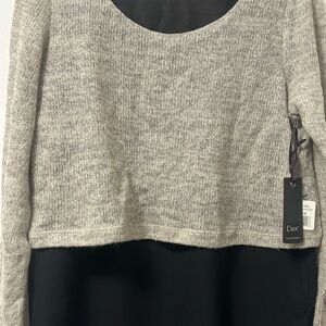 Dex Two-Tone Scoop Neck Layered Sweater in Gray and Black